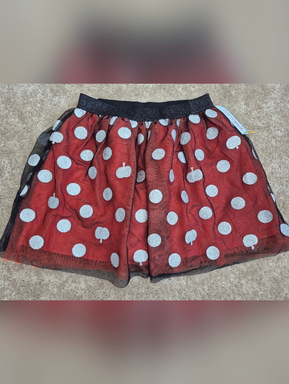 Cat & Jack Red Tulle Skirt with Silver Polka Dots Girls Med